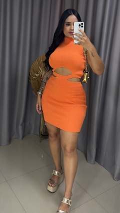 Vestido com Recortes Tricot Premium - Laranja - Anna Closet DF 