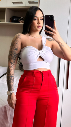 Cropped Nula Manga Tricot Premium Com Lurex - Branco na internet