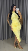 Vestido Mídi Drapeado Efeito Lipo - Amarelo Manteiga