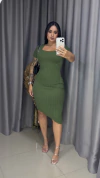 Vestido Tubinho Decote Quadrado - Verde Militar
