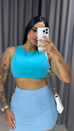 Cropped Crepe Scuba - Azul