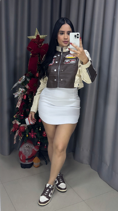 Jaqueta de CouroCom Zíper e Botões - Marrom - Anna Closet DF 