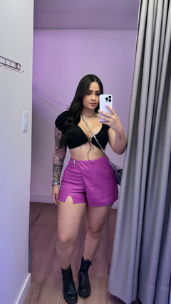 Short Saia Fivela Couro - Fúcsia - comprar online