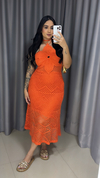 Vestido Flowers Tricot Renda Premium - Laranja