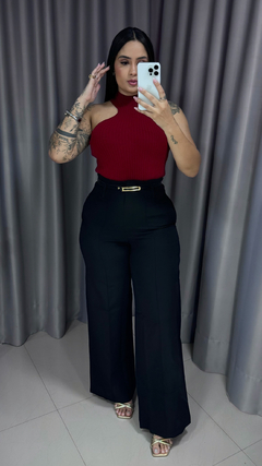 Calça Pantalona Alfaiataria Com Cinto - Preto
