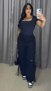 Calça Pantalona Cargo - Preto - comprar online