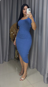 Vestido Tubinho Decote Quadrado - Azul