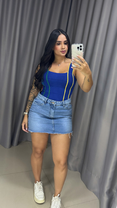 Cropped Tricot Modal Decote Reto Azul - loja online