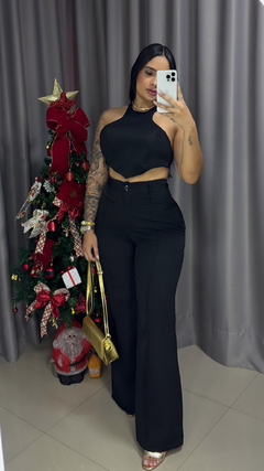 Conjunto Alfaiataria Premium Com Calça e Cropped - Preto