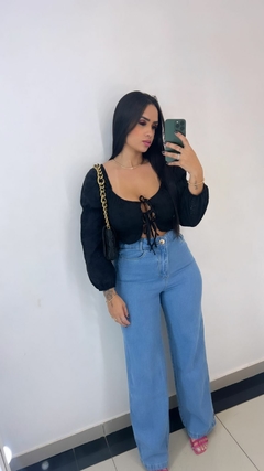 Cropped Manga Longa Laise com Amarração Preto na internet