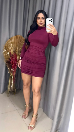 Vestido Drapeado Efeito Lipo - Marsala