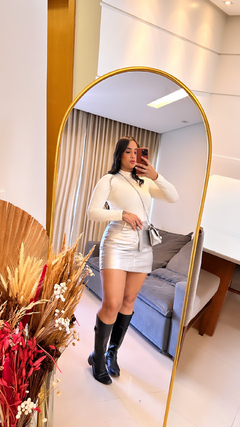 Short Saia Com Cinto Couro - Prata - loja online