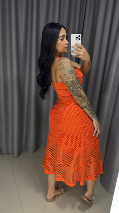 Vestido Flowers Tricot Renda Premium - Laranja na internet