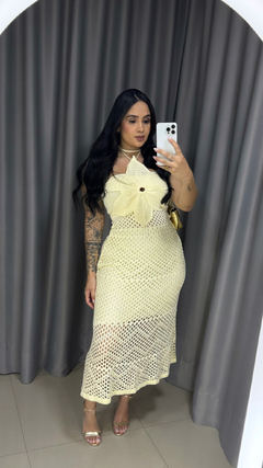 Vestido Flowers Tricot Renda Premium - Amarelo Manteiga na internet