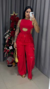 Calça Pantalona Cargo - Vermelha