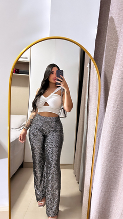 Imagem do Cropped Nula Manga Tricot Premium Com Lurex - Branco