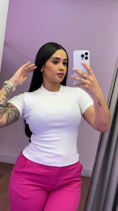 Blusa Babylook Basic Canelado - Off