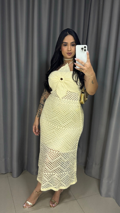 Vestido Flowers Tricot Renda Premium - Amarelo Manteiga - loja online