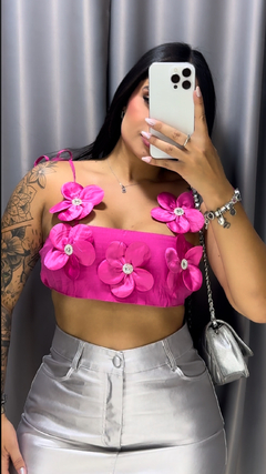 Cropped Aplicação De Flores - Pink na internet