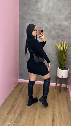Imagem do Vestido Duda Tubinho com Fenda Tricot com Manga - Preto no