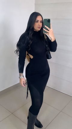Vestido Duda Tubinho com Fenda Tricot com Manga - Preto no