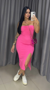 Vestido Tubinho Mídi Com Fenda - Rosa