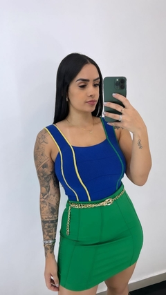 Cropped Tricot Modal Decote Reto Azul na internet