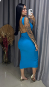 Vestido Ana Costas Nua Canelado Algodão - Azul