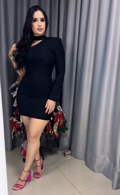 Vestido Ayra Talgui Nula Manga Com Detalhe Chocker - Preto - comprar online