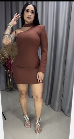 Vestido Ayra Talgui Nula Manga Com Detalhe Chocker - Marrom na internet