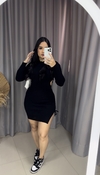 Vestido Duda Tubinho com Fenda Tricot com Manga - Preto no