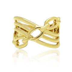 ANEL AJUSTÁVEL LINHAS E ELOS - BANHADO A OURO18K