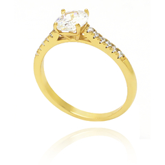 ANEL SOLITÁRIO REDONDO COM ZIRCÔNIAS - BANHADO A OURO18K - comprar online