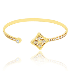 BRACELETE COM PONTO DE LUZ E FLOR - BANHADO A OURO18K