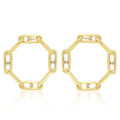 BRINCO ELO LONGO COM ZIRCÔNIAS - BANHADO A OURO18K