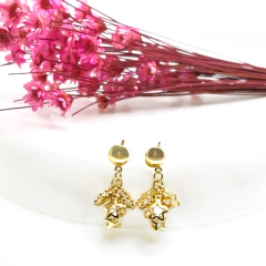 BRINCO CACHO FLORES DE ZIRCÔNIA - BANHADO A OURO18k