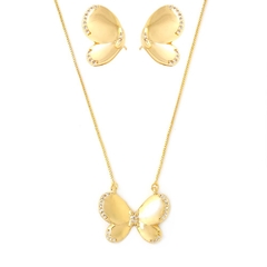 CONJUNTO BORBOLETA COM ZIRCÔNIAS - BANHADO A OURO18K - comprar online