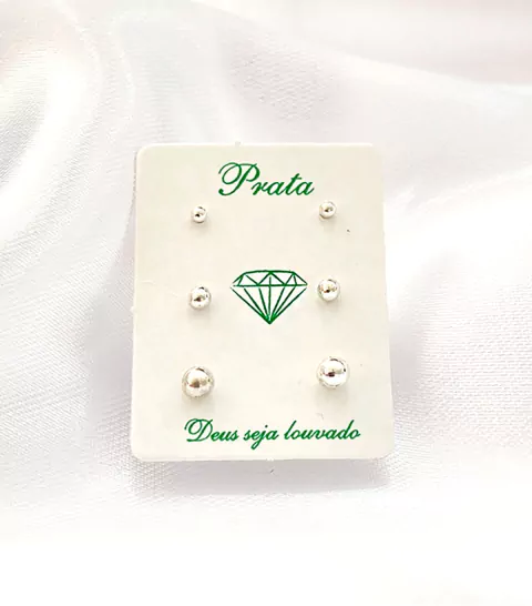 TRIO DE BRINCOS BOLINHAS - 1,8 G - PRATA 925