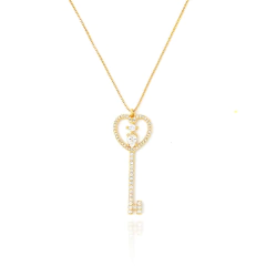 COLAR CHAVE DE CORAÇÃO CRAVEJADO - BANHADO A OURO 18K - comprar online