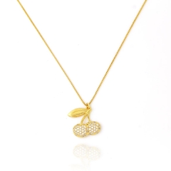 COLAR COM PINGENTE DE CEREJA CRAVEJADO - BANHADO A OURO18K