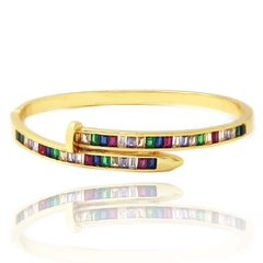 BRACELETE PREGO CRAVEJADO DE ZIRCÔNIAS BAGUETES - BANHADO A OURO18K