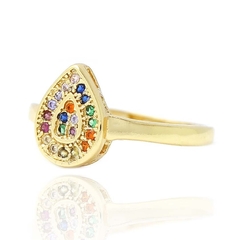 ANEL GOTA CRAVEJADA COLORIDA - BANHADO A OURO 18K
