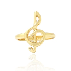 ANEL CLAVE DE SOL COM ZIRCÔNIA - BANHADO A OURO 18K