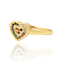 ANEL CORAÇÃO CRAVEJADO - BANHADO A OURO 18K
