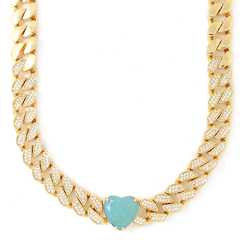 COLAR GRUMET ICE CRAVEJADA COM ZIRCÔNIA E CORAÇÃO FUSION - BANHADO A OURO18K