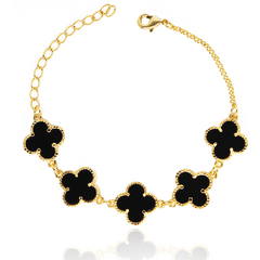 PULSEIRA COM TREVOS PRETOS PEQUENOS - BANHADO A OURO18K