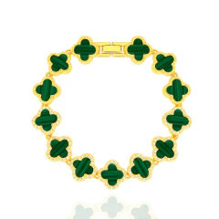 PULSEIRA TREVOS COM BORDA CRAVEJADA E MADRE PÉROLA - FARFALLA JOIAS - Atacado de Semijoias