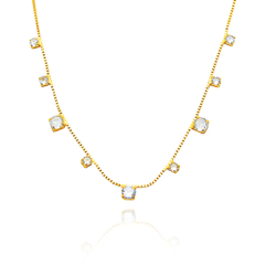 COLAR VENEZIANA COM ZIRCÔNIAS BRANCAS - BANHADO A OURO18K
