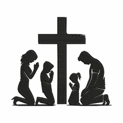 Matriz de Bordado - Família orando na cruz