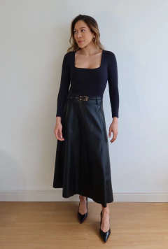 Saia Couro Sintético Thais | Preta - comprar online